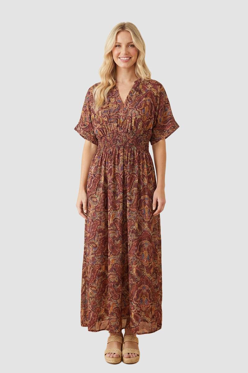 Embroidered Cabernet Paisley Maxi Dress