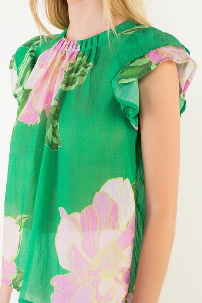 Emerald Rose Flutter Sleeve Top