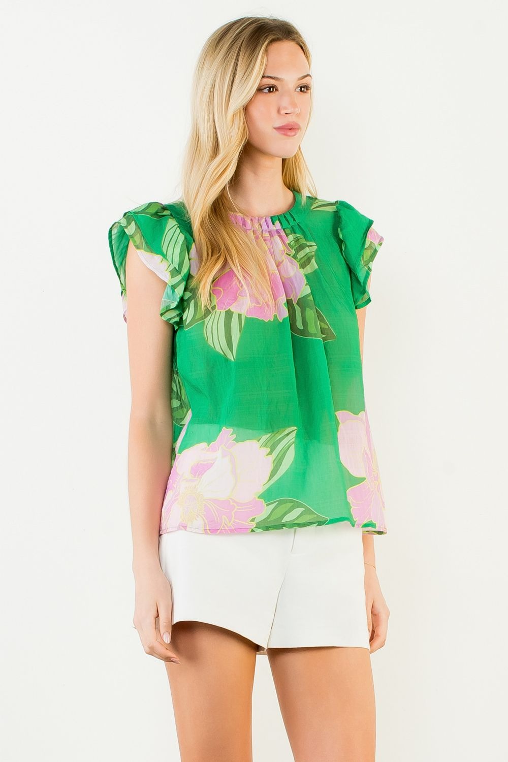 Emerald Rose Flutter Sleeve Top
