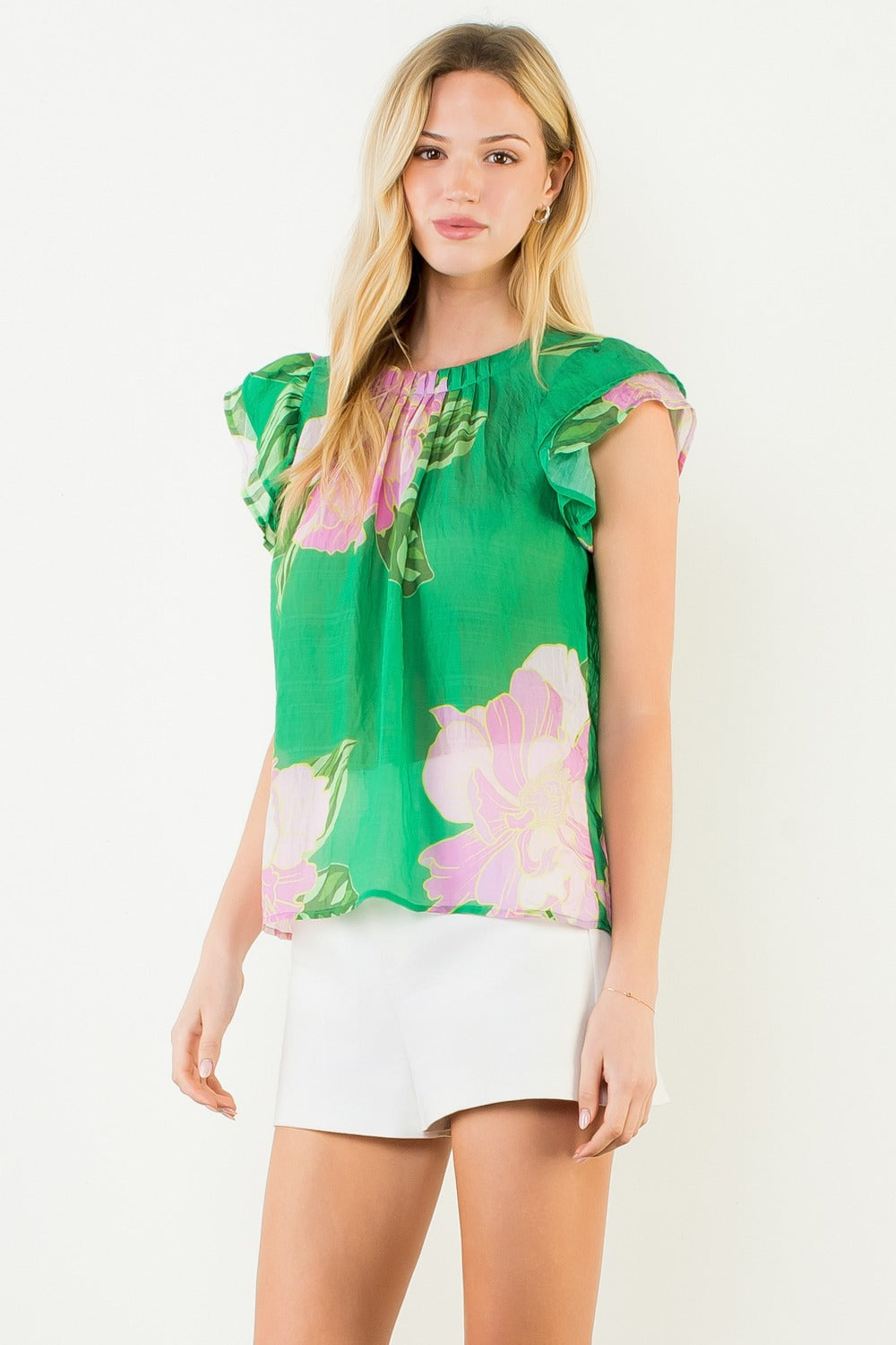 Emerald Rose Flutter Sleeve Top