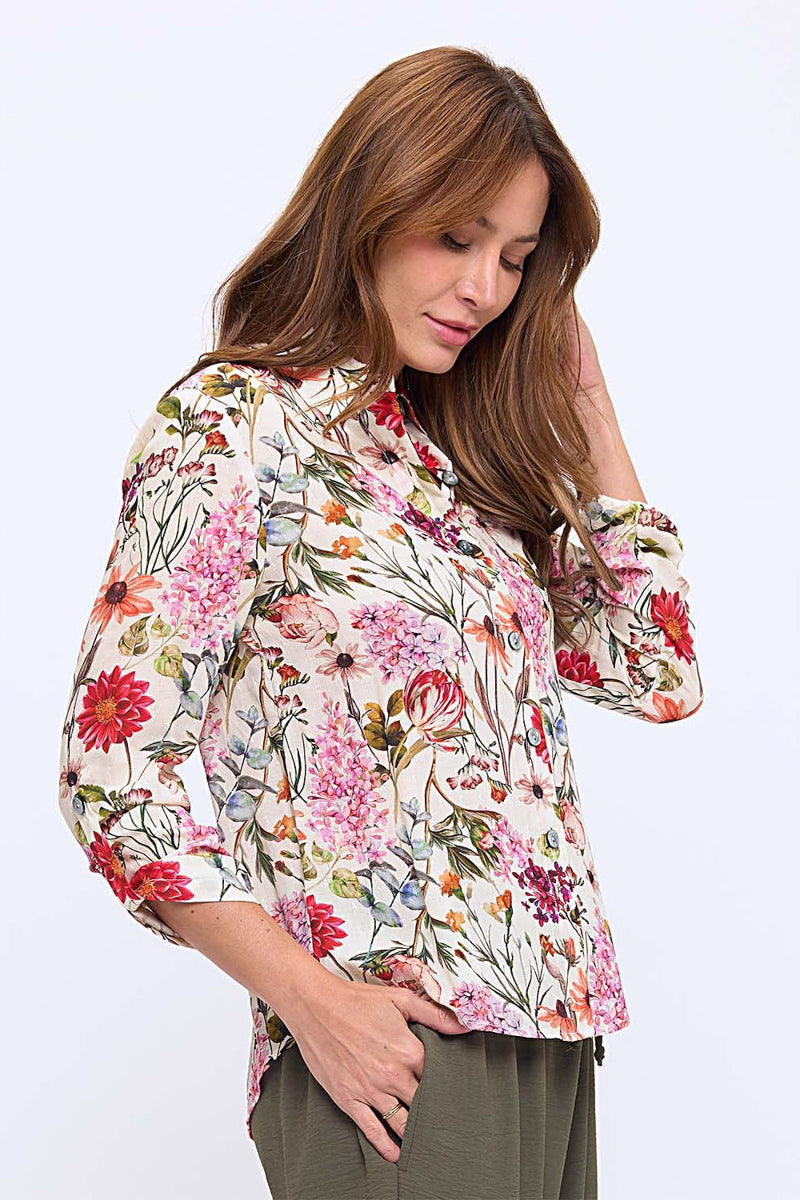 Floral Collared Button Up Top