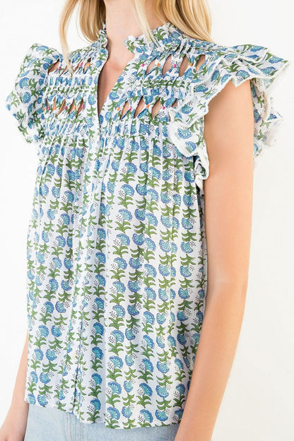 Floral Flutter Sleeve V-Neck Top