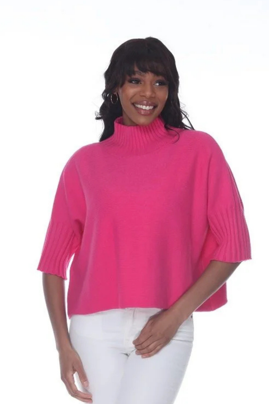 Fuchsia Mock Neck Short Sleeve Sweater
