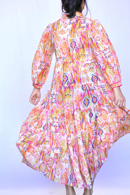 Gold Multi Ikat Maxi Dress