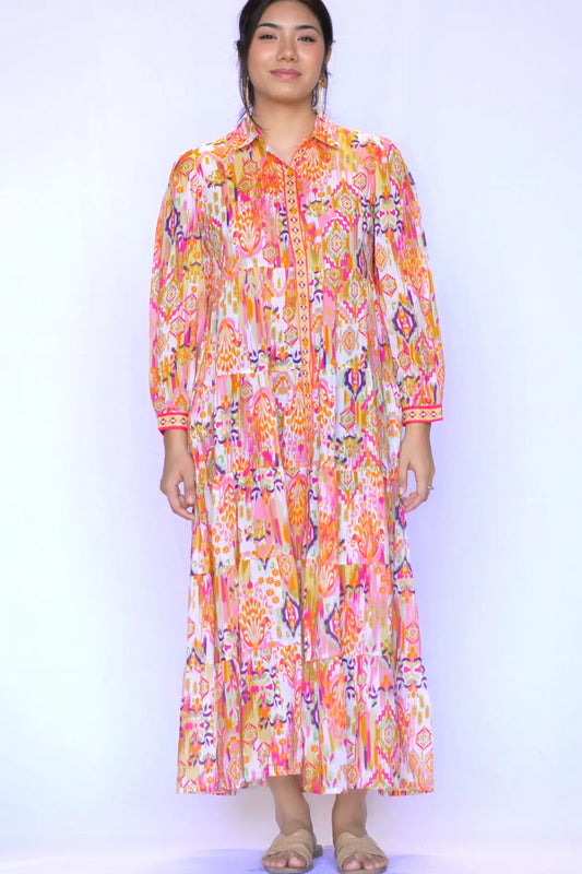 Gold Multi Ikat Maxi Dress