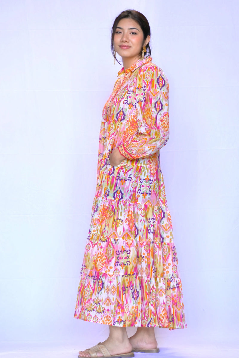 Gold Multi Ikat Maxi Dress