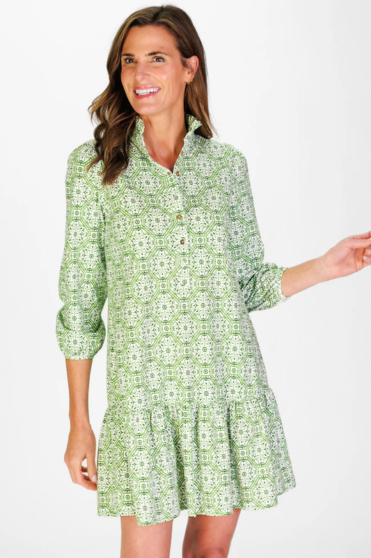 Green Mosaic Drop Waist Dress