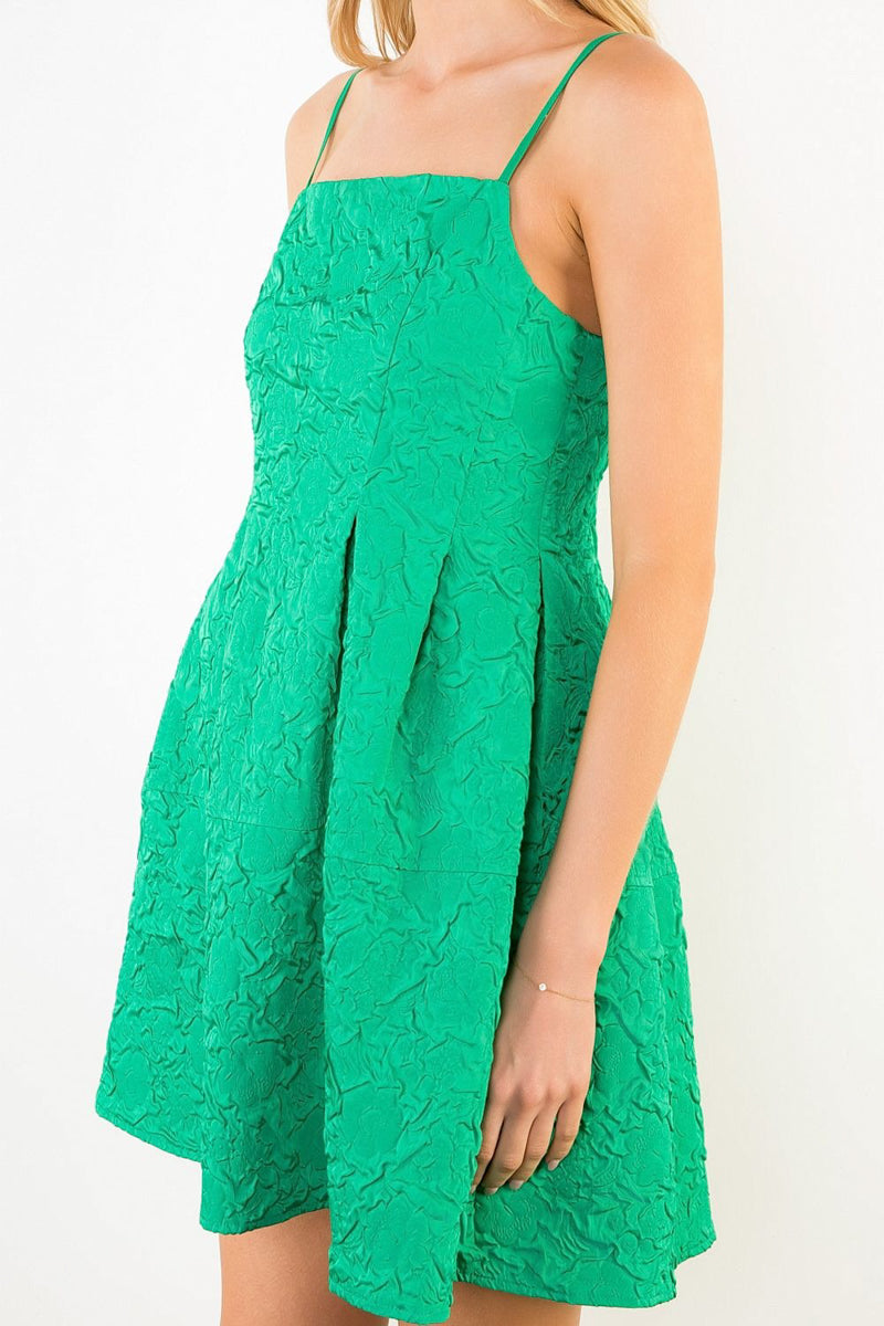 Green Textured Spaghetti Strap Dress