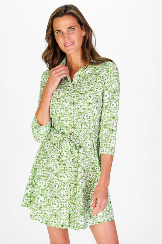Green Tie Waist Shirt Dress