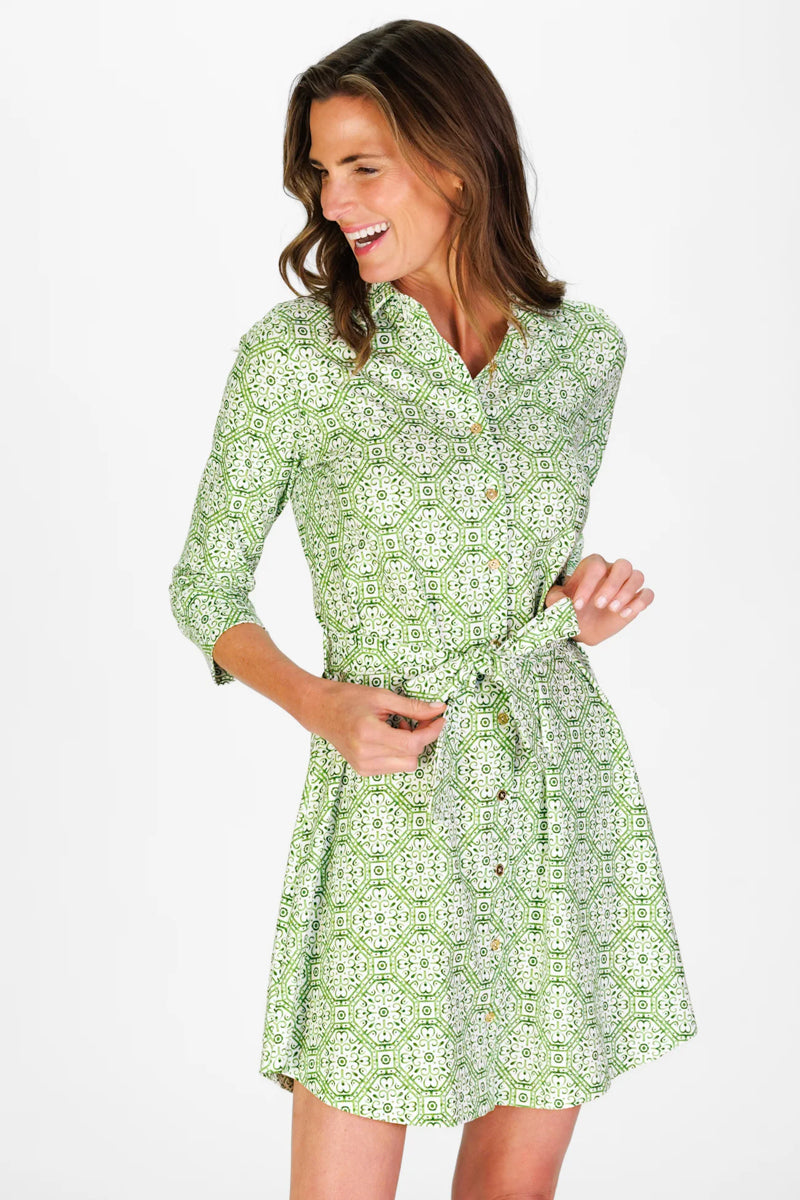 Green Tie Waist Shirt Dress