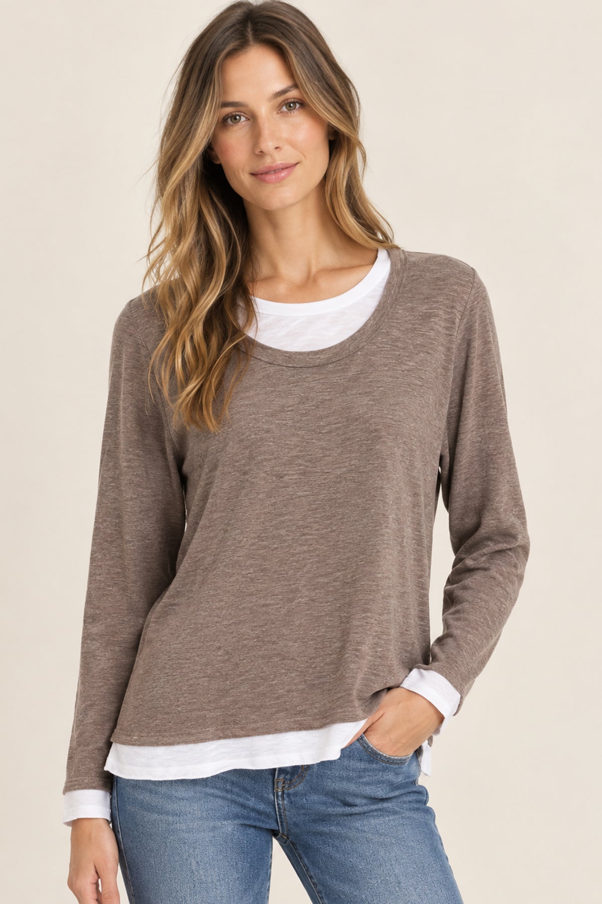 Hazelnut Contrast Long Sleeve Top