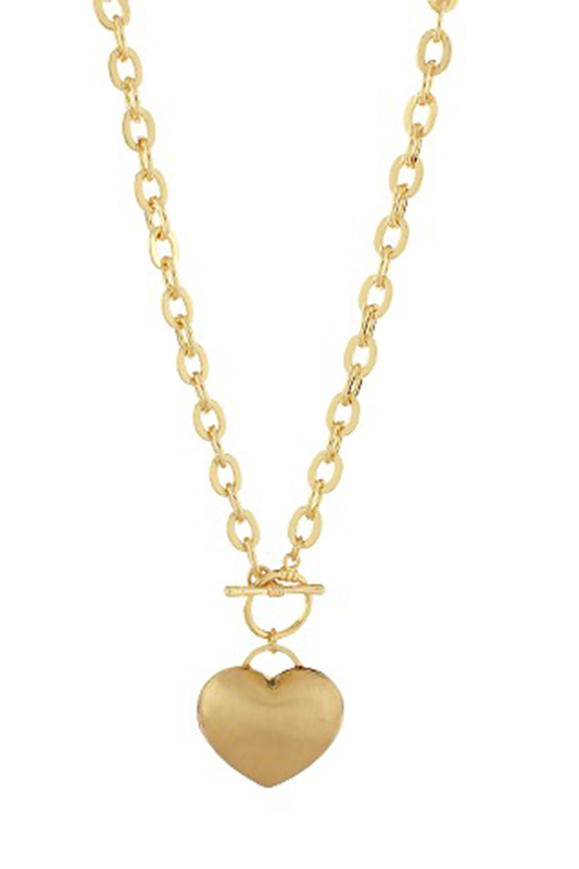 Gold heart-shaped pendant necklace on a white background