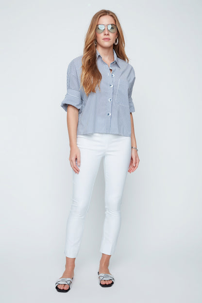 Indigo Stripes Short Sleeve Collared Blouse