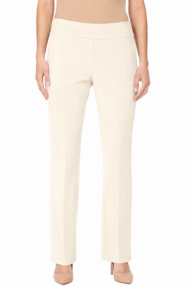 White pants worn by a person on a white background