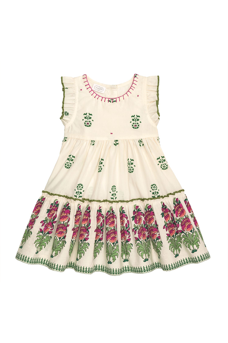 Embroidered dress with floral patterns on a white background