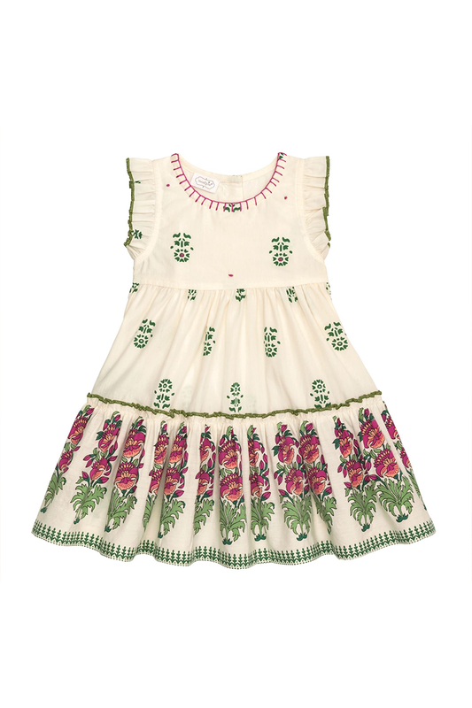 Embroidered dress with floral patterns on a white background