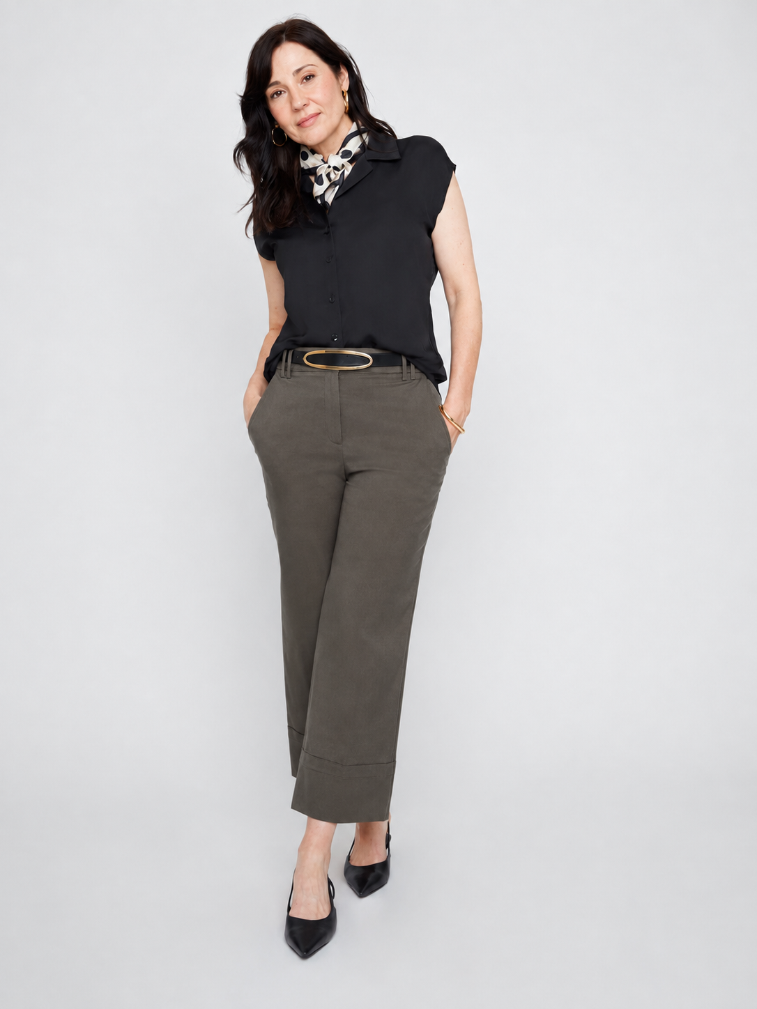 Khaki Cropped Straight Leg Trouser