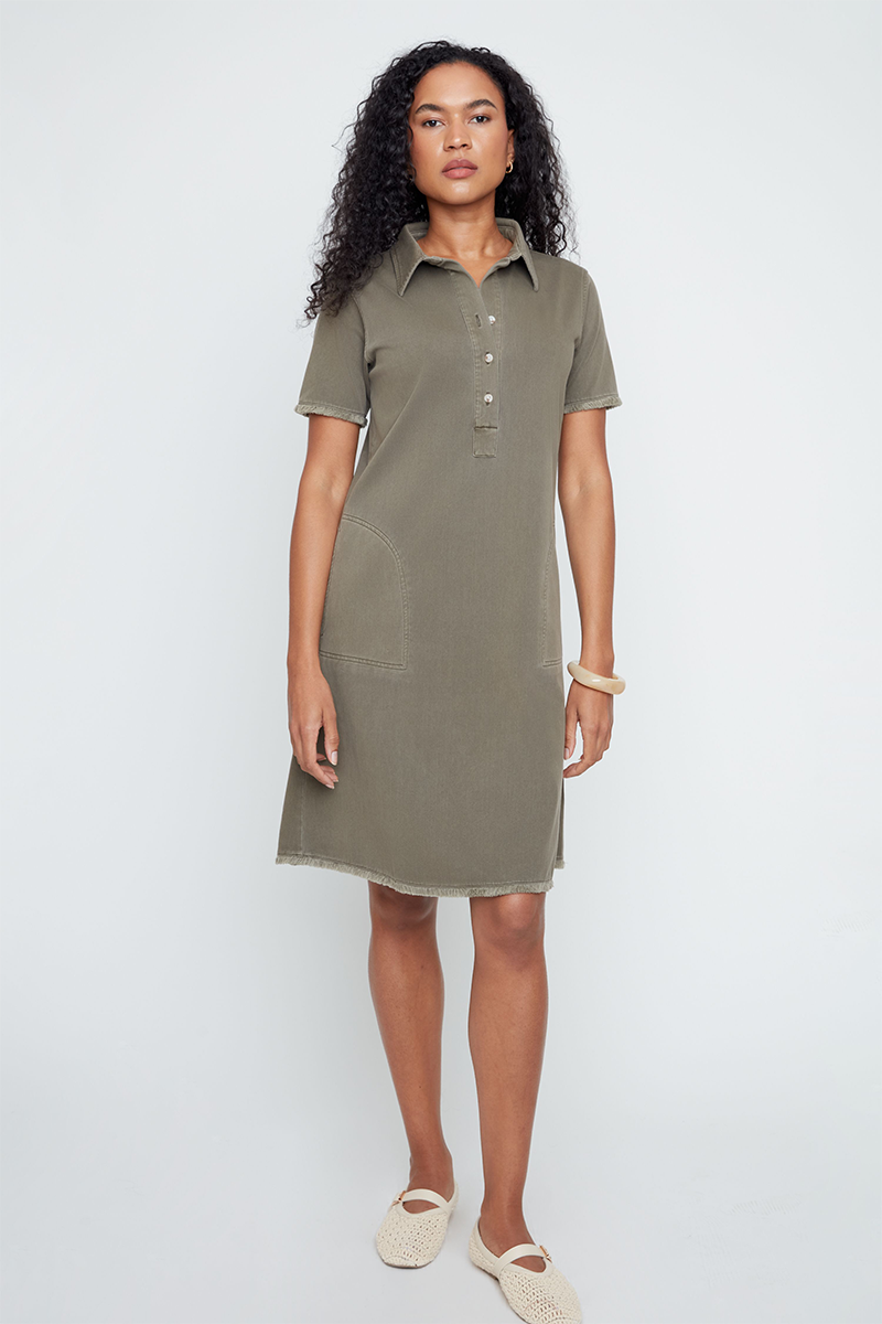 Khaki Short Sleeve Swing Dress