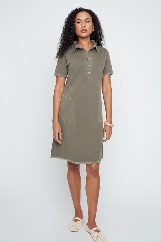 Khaki Short Sleeve Swing Dress