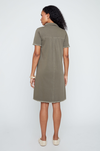 Khaki Short Sleeve Swing Dress