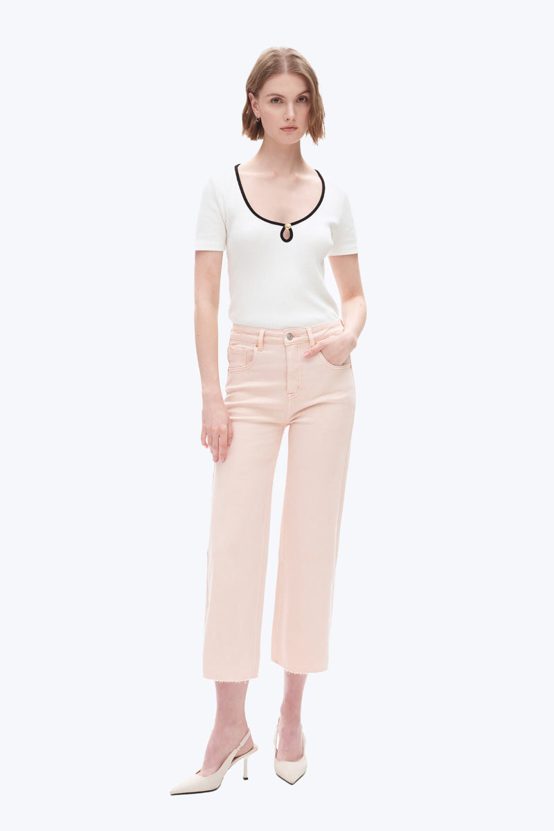 Light Pink High Rise Wide Leg Denim Jeans