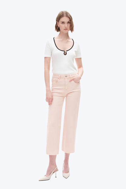 Light Pink High Rise Wide Leg Denim Jeans