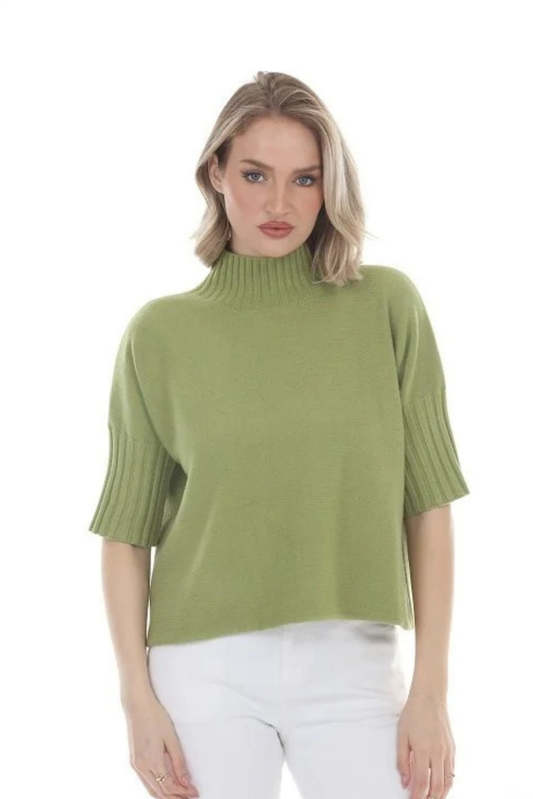 Lime Mock Neck Short Sleeve Sweater