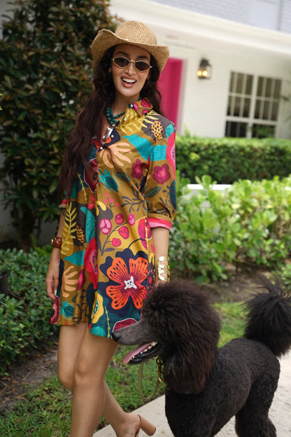 Fall Blossom Shirt Dress