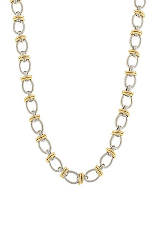 Two-tone silver and gold chain necklace on a white background