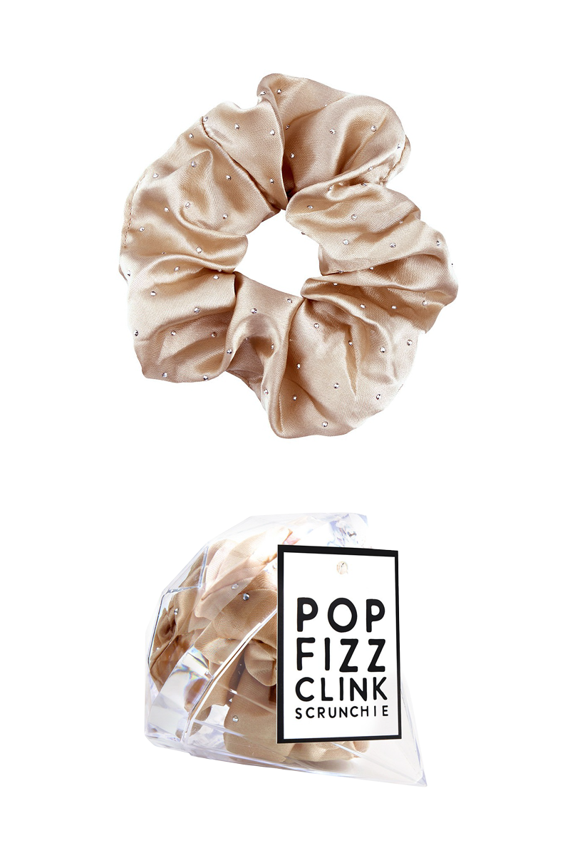 Neutral Large Diamond Ornament Satin Rhinestone Scrunchie