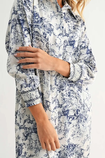 Navy Floral Collared Midi Dress