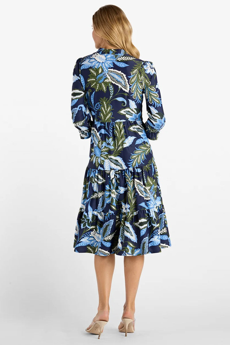 Navy Floral Drop Waist Dress