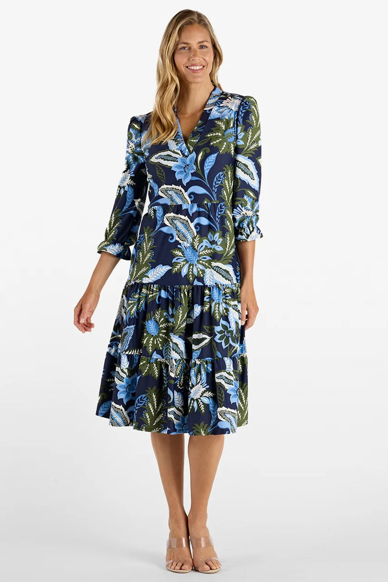 Navy Floral Drop Waist Dress