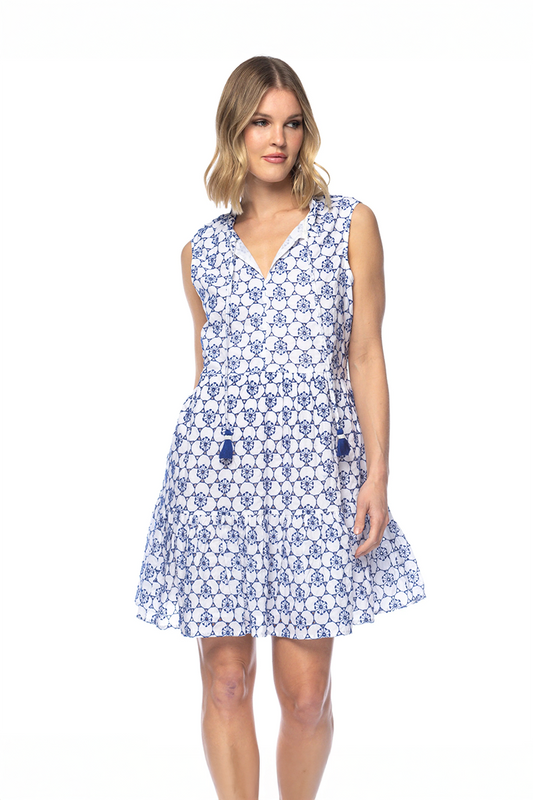 Navy Sleeveless Eyelet Dress