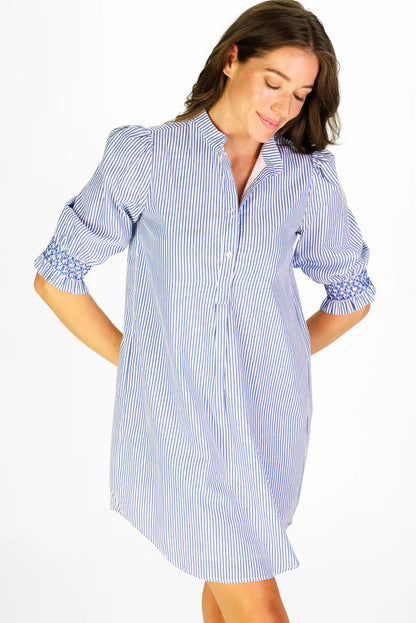 Navy Stripe Puff Sleeve Shirt Dress