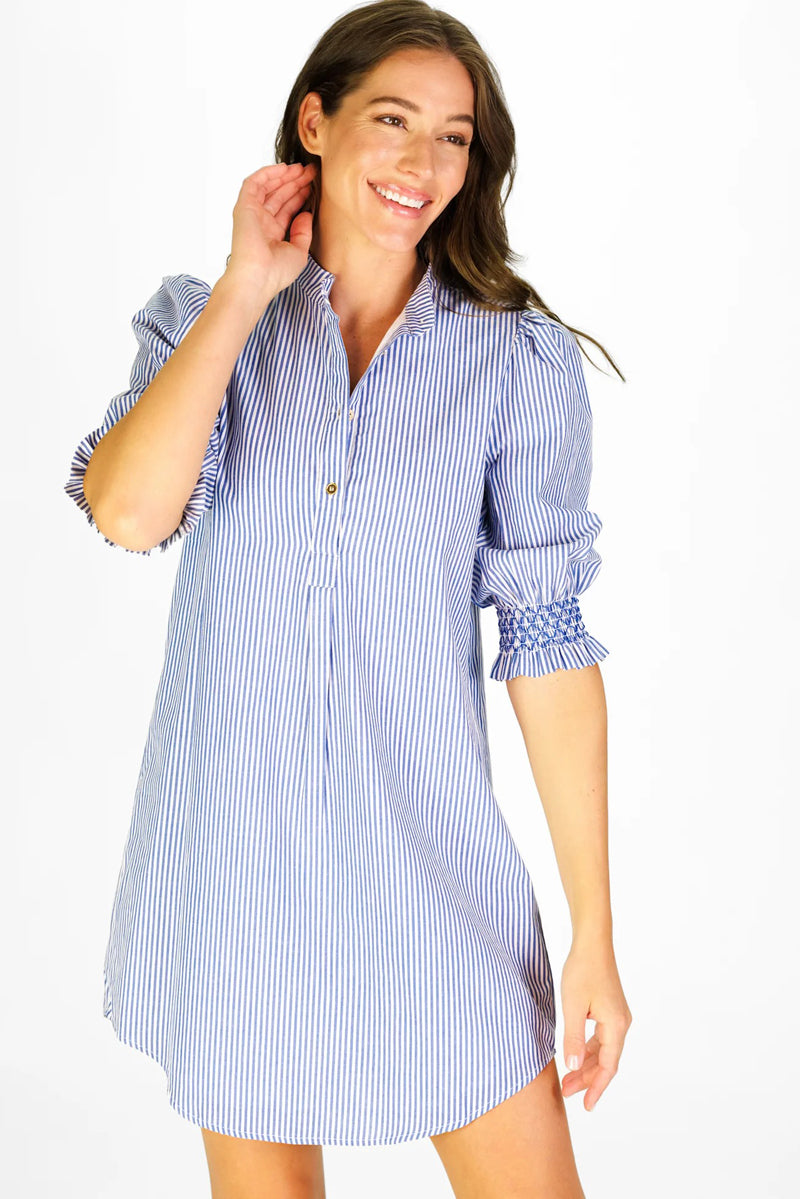 Navy Stripe Puff Sleeve Shirt Dress