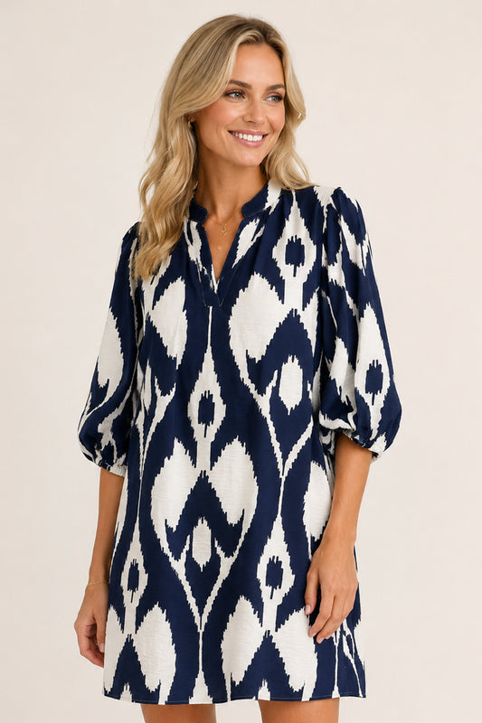 Navy and Ivory Ikat Dress