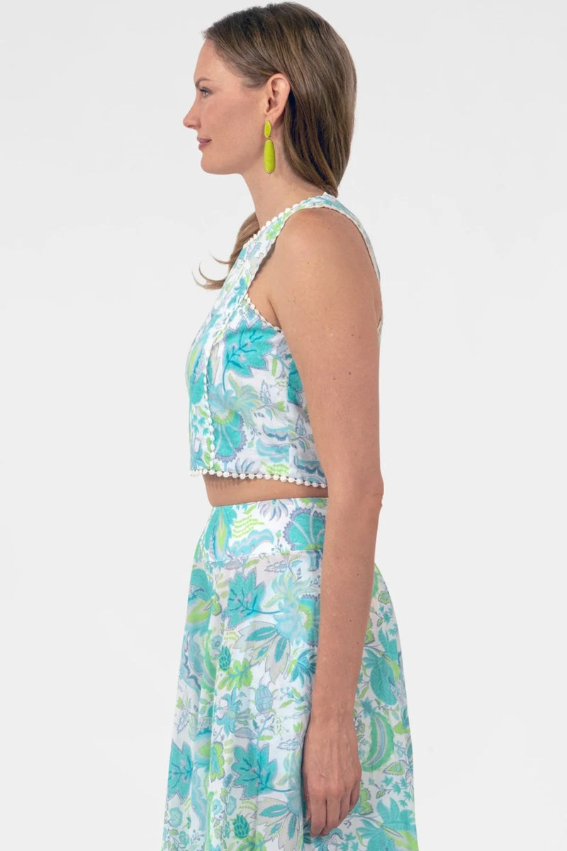 Ocean Floral Sleeveless Crop Top