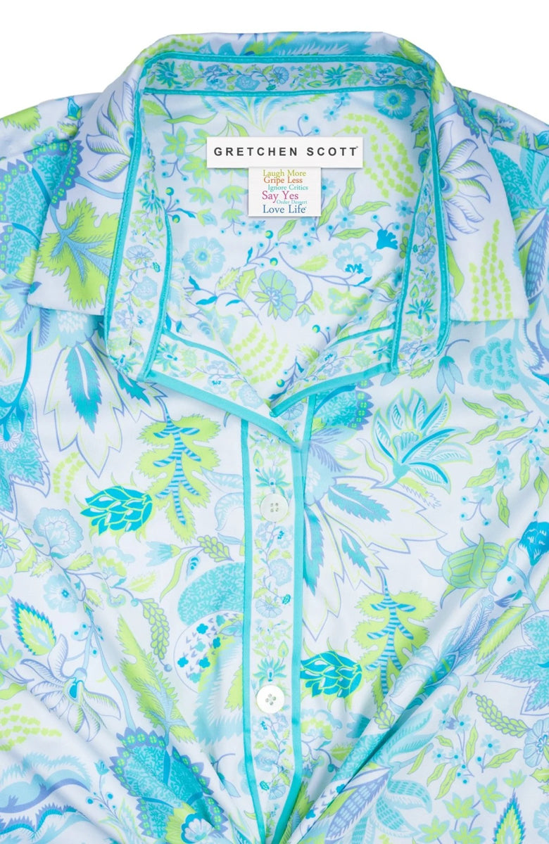 Ocean Floral Twist Front Collared Dress