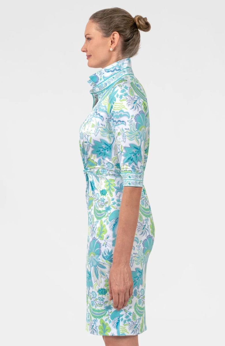 Ocean Floral Twist Front Collared Dress