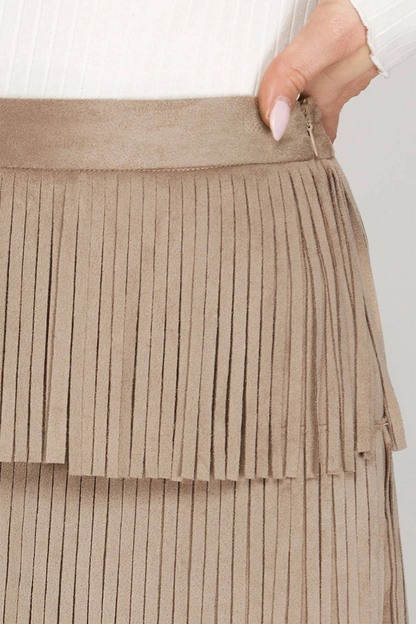Olive Fringe Suede Mini Skirt