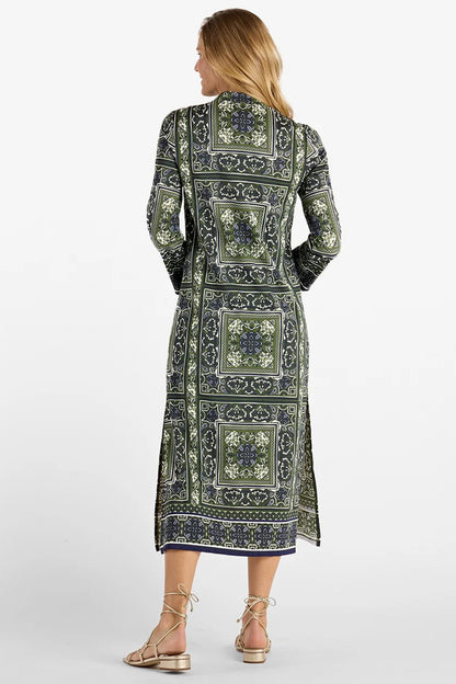 Olive Tapestry Side Slit Midi Dress