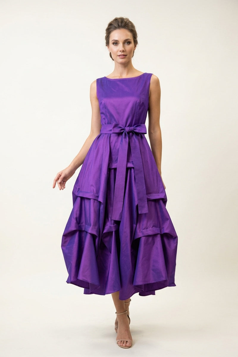 Periwinkle Tie Waist Ruffle Midi Dress