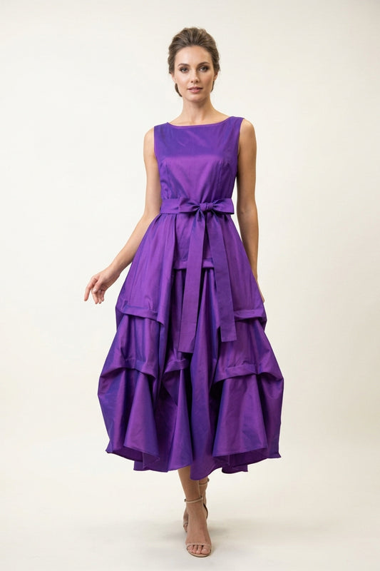 Periwinkle Tie Waist Ruffle Midi Dress