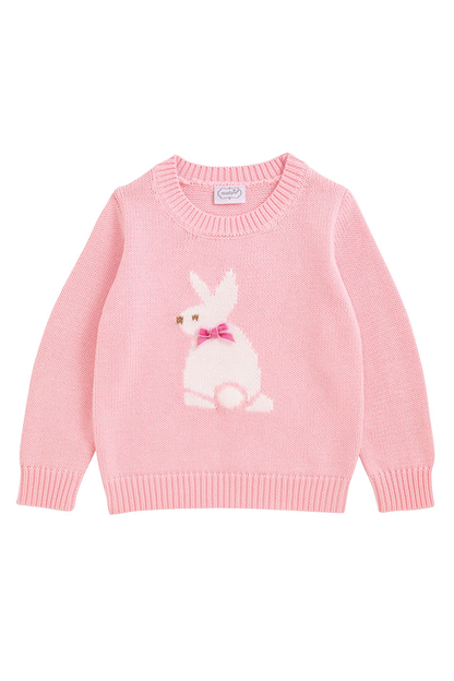 Pink sweater with a bunny design on a white background
