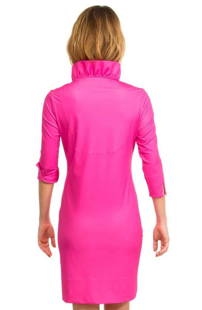 Pink Ruffle Neck 3/4 Sleeve Dress