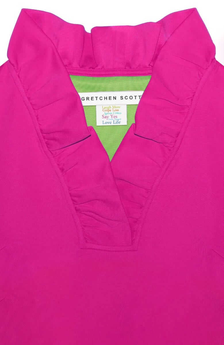 Pink Ruffle Neck 3/4 Sleeve Dress