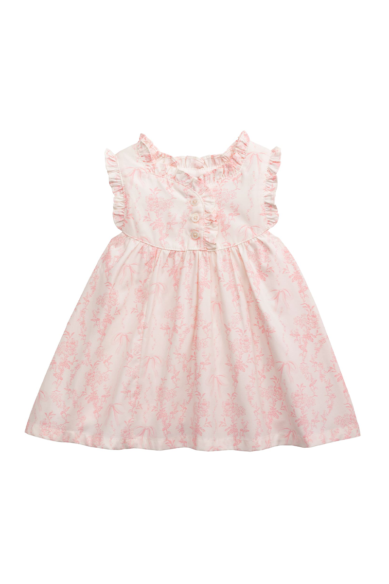 Pink floral girls dress on a white background