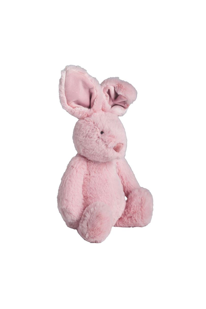 Pink plush bunny toy on a white background