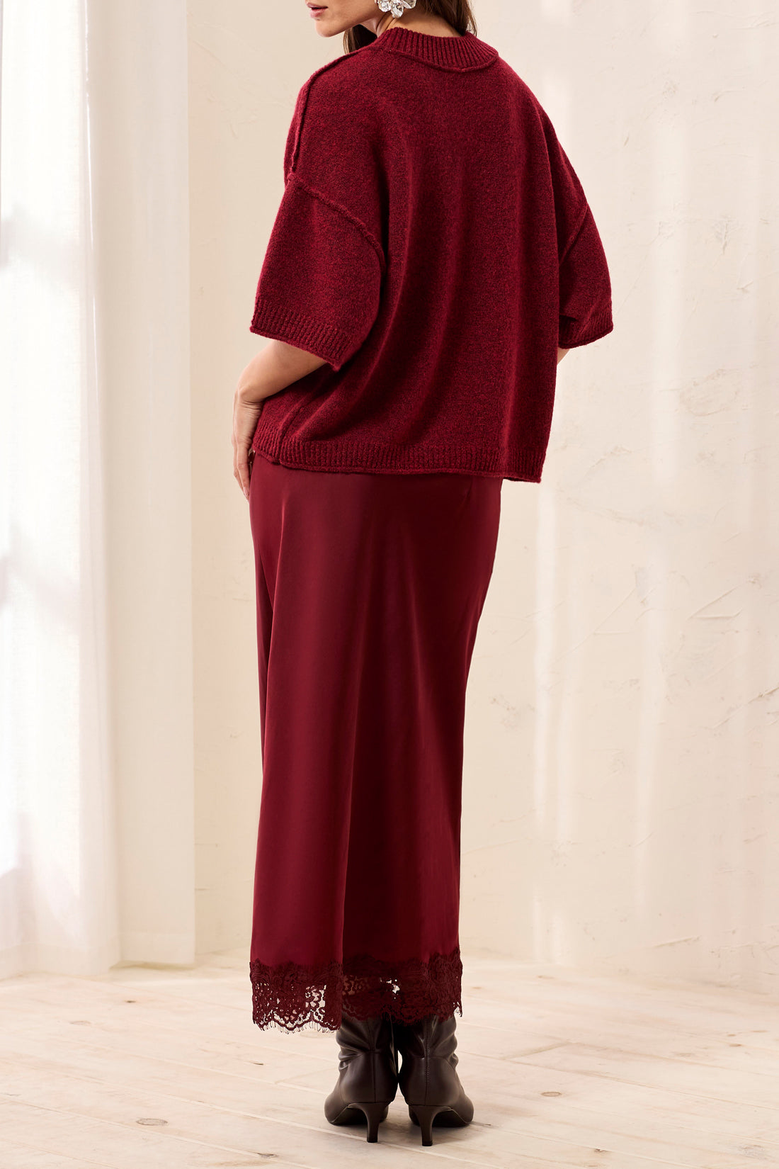 Pinot Drop Shoulder Elbow Sleeve Sweater